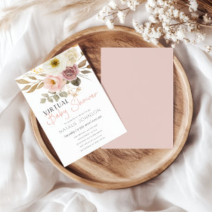 Soft Autumn Spring Floral Girl Virtual Baby Shower Invitation