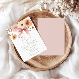 Soft Autumn Spring Floral Its A Girl Baby Shower Invitation