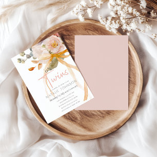 Soft Autumn Spring Floral Its Twins Baby Shower Invitation