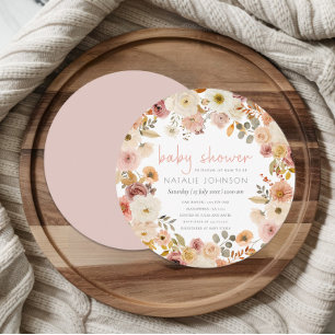 Soft Autumn Spring Floral Round Baby Shower Invitation