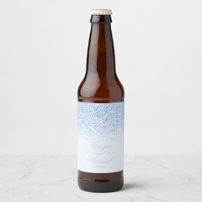 Soft Baby Blue Glitter Beer Bottle Label (Front)