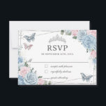 Soft Baby Blue Pink Floral Roses Quinceañera  RSVP Card<br><div class="desc">Personalise these chic rsvp cards with your details easily and quickly,  simply press the customise it button to further re-arrange and format the style and placement of the text. (c) The Happy Cat Studio</div>