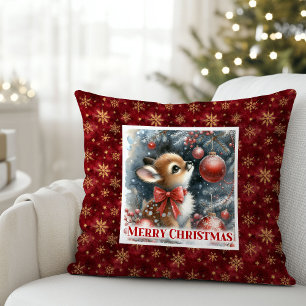Soft baby fawn winter scene snowy forest kids room cushion