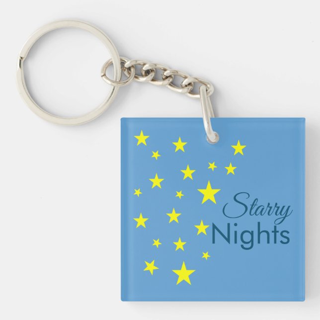 Soft Baby Picton Blue With Golden Stars Key Ring (Front)