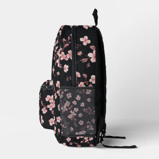 Soft Baby Pink Mini Sakura Pattern on Black - Deli Printed Backpack