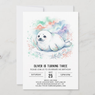 Soft Baby Seal Birthday Invitation