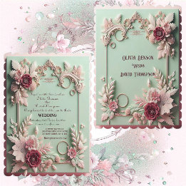 Soft Baroque Elegance Maroon Rose Floral Motifs  Invitation
