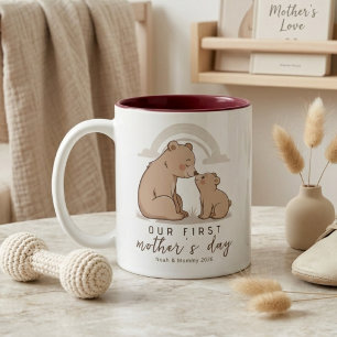 Soft Bear Mum Baby First Mothers Day Love Design Two-Tone Coffee Mug