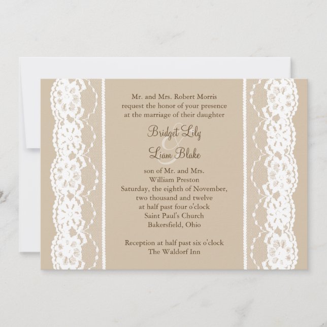 Soft Beige and Vintage Lace Wedding Invitation (Front)