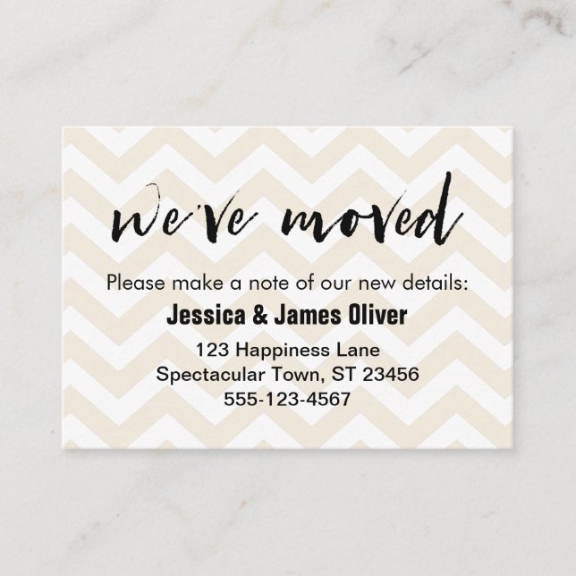 Soft Beige and White Chevron "We've Moved" Card (Front)