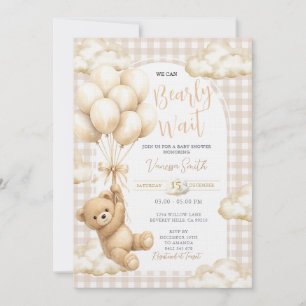 Soft beige Bear We Can Bearly Wait Baby Shower Invitation