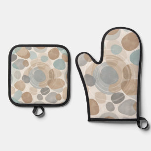 Soft Beige Blue Grey Minimalist Overlapping Oven Mitt & Pot Holder Set
