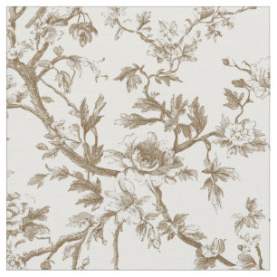 Soft Beige Botanical Toile Pattern Fabric