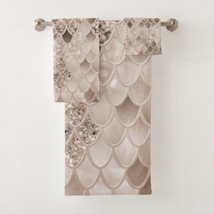 Soft Beige Brown Mermaid Scales Glam 1 Bath Towel Set