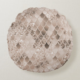 Soft Beige Brown Mermaid Scales Glam 1 Round Cushion