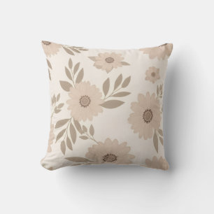 Soft Beige Floral Pattern Throw Pillow