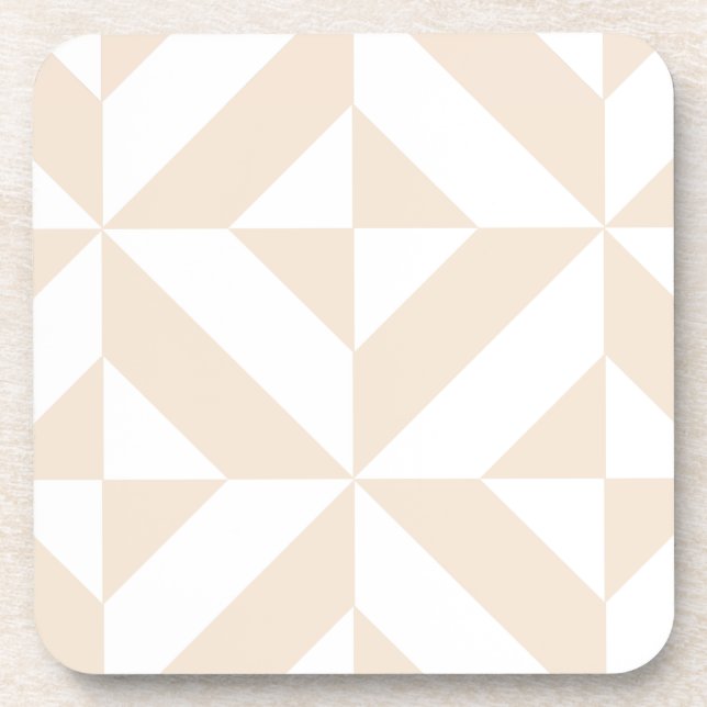 Soft Beige Geometric Deco Cube Coaster (Front)