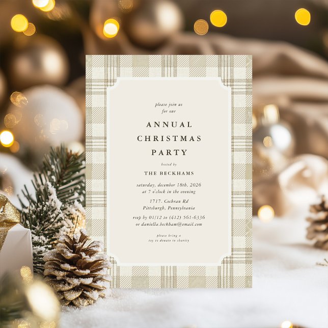 Soft Beige Gingham Christmas Party Invitation (Creator Uploaded)