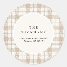 Soft Beige Gingham Christmas Return Address