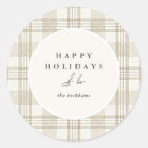 Soft Beige Gingham Happy Holidays