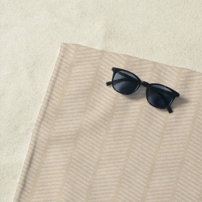 Soft Beige Herringbone Pattern Beach Towel (In Situ)