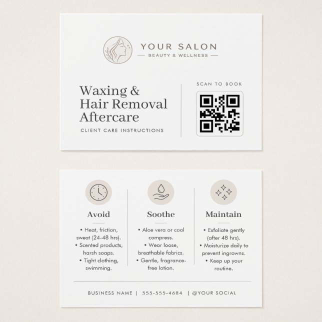 Soft Beige Minimal Waxing Aftercare QR Template (Front & Back)