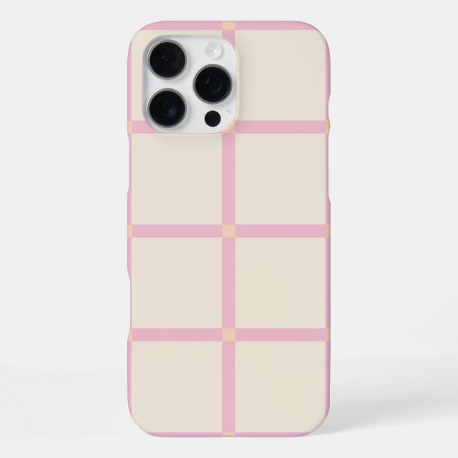 Soft Beige & Pink Grid Pattern iPhone Case (Back)