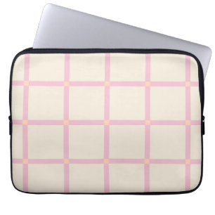 Soft Beige & Pink Grid Pattern Laptop Sleeve