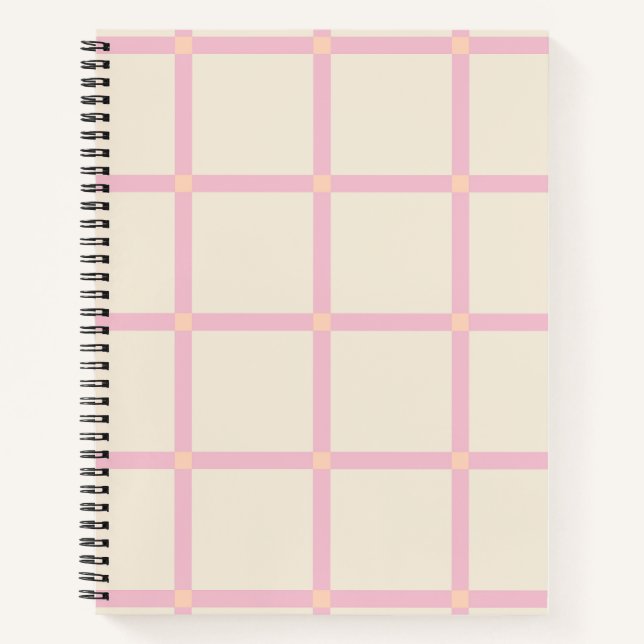 Soft Beige & Pink Grid Pattern Notebook (Front)