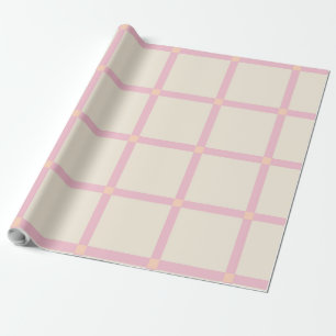 Soft Beige & Pink Grid Pattern Wrapping Paper