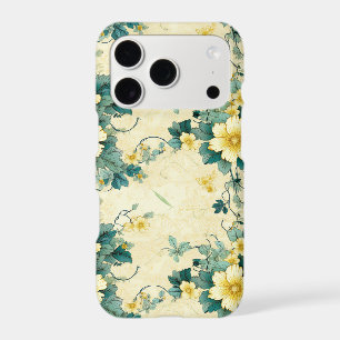 Soft Beige Teal Daisy Cottage Floral