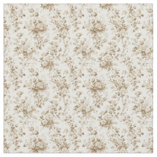 Soft Beige Toile with Roses and Garden Foliage Fabric