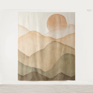 Soft Beige Watercolor Mountains Landscape Tapestry