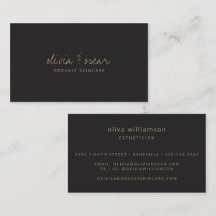 Soft Black Gold Script Skincare Aesthetician Business Card