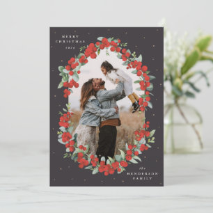 Soft Black Red Berries+Eucalyptus Christmas Photo Holiday Card