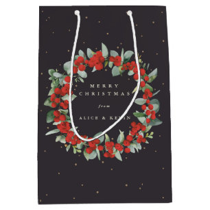 Soft Black Red Berry+Eucalyptus Christmas/Holiday Medium Gift Bag