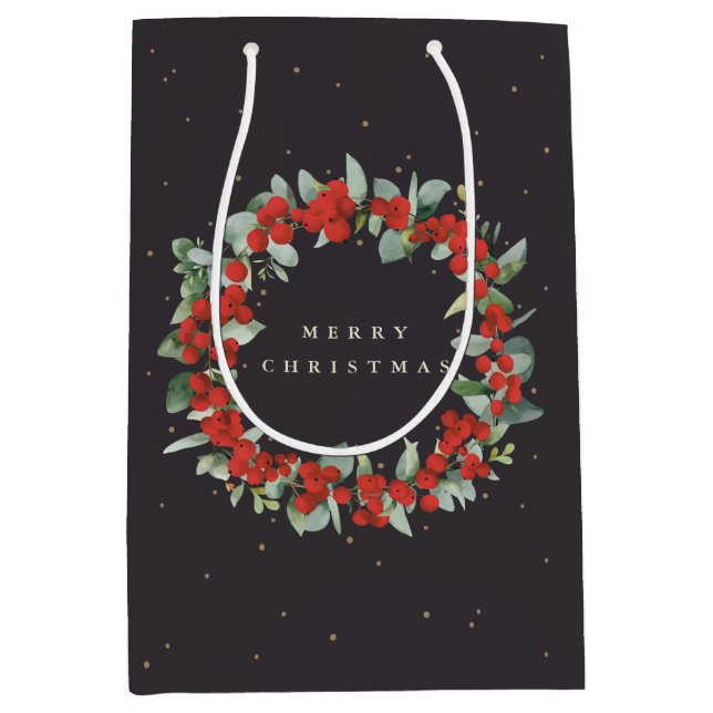 Soft Black Red Berry+Eucalyptus Christmas/Holiday Medium Gift Bag (Front)