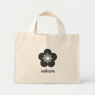 Soft Black Sakura Blossom Silhouette Mini Tote Bag