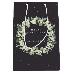 Soft Black Snowberry+Eucalyptus Christmas/Holiday Medium Gift Bag