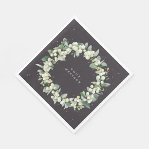 Soft Black Snowberry+Eucalyptus Christmas Wreath Napkin