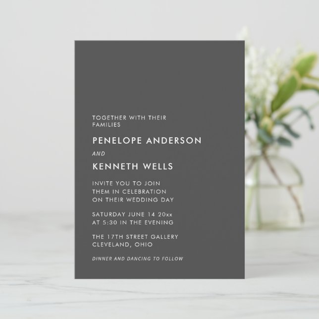 Soft Black White Bold Modern Minimal Wedding Invitation (Standing Front)
