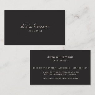 Soft Black White Script Lash Artist Elegant Business Card