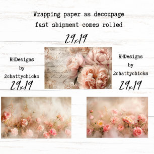 Soft Bloom Peach French Wrapping Decoupage Papers Paper Sheet