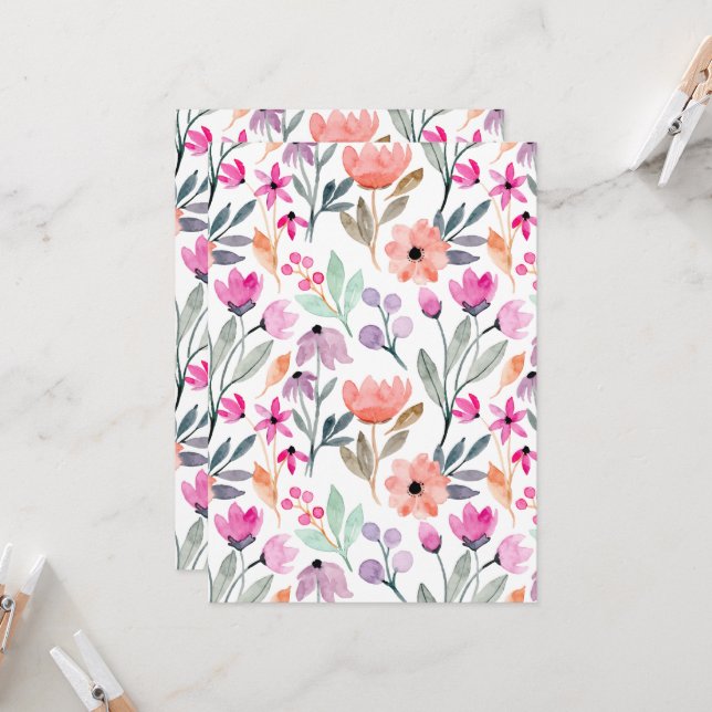 Soft Bloom Watercolor Flower Pattern Pastel  Invitation (Front/Back In Situ)