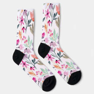 Soft Bloom Watercolor Flower Pattern Pastel  Socks