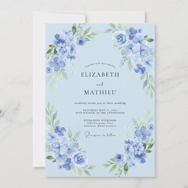 Soft Blue Airy Spring Wedding Invitation (Front)