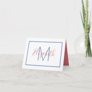 Soft Blue and Coral Pink Preppy Monogram Note Card
