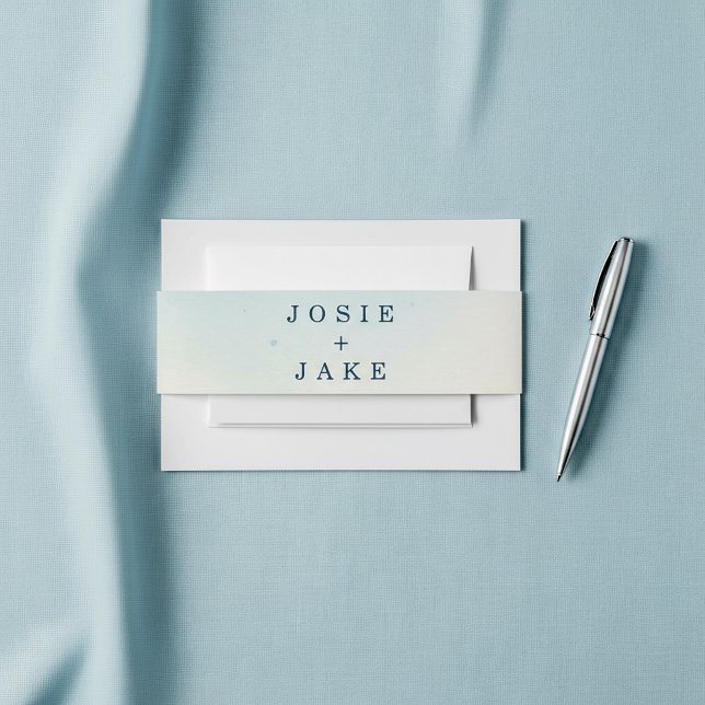 Soft Blue and cream Minimalist wedding names Invitation Belly Band (Soft Blue and cream Minimalist wedding names Invitation Belly Band.)