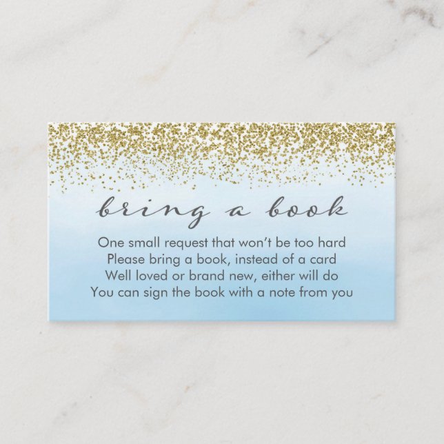 Soft Blue and Gold Baby Shower Book Request Card (Front)
