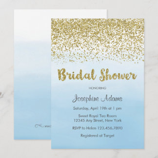 Soft Blue and Gold Bridal Shower Invitation